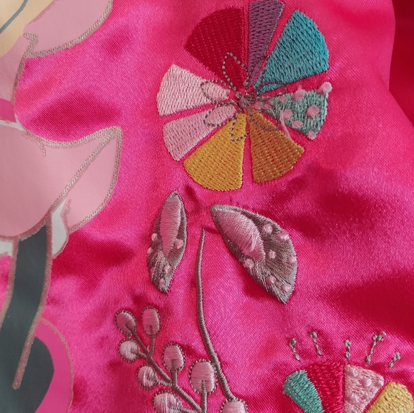 Minnie Mouse Girls Jacket Pink Coat Size 9 10 Satin Bomber Varsity Embroidered - Picture 6 of 13